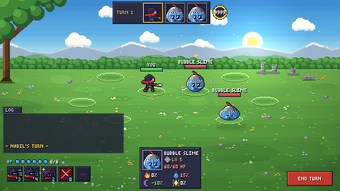 A fight against bubble slimes